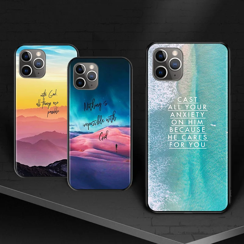 Bible Verse Jesus Christian For iPhone 12 11 XS Pro Max Mini XR X 8 7 6 6S Plus 5 SE 2020 Black Cover Phone Case | Мобильные