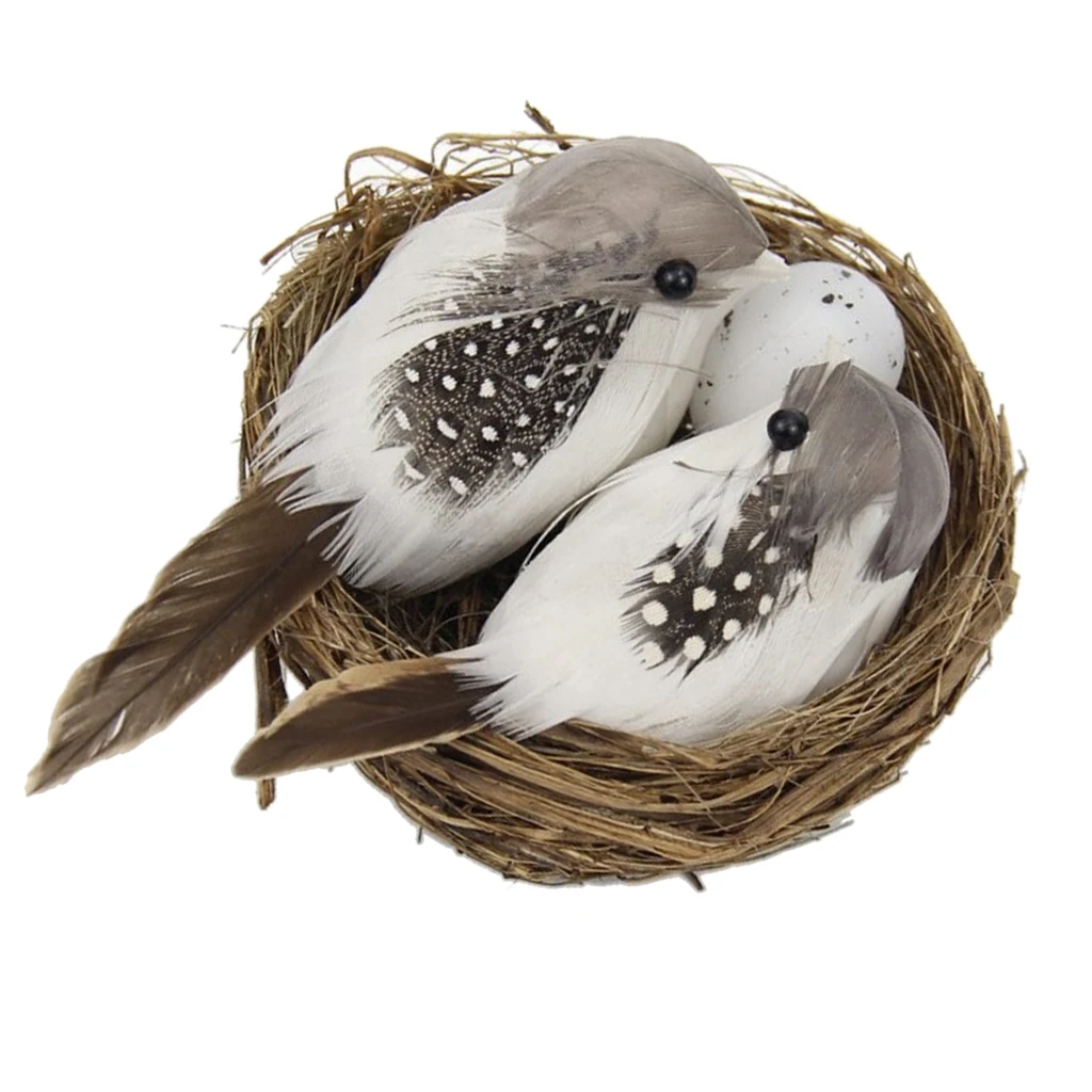 1 Set Realistic Feathered Birds with Nest & Birds Egg, Artificial Craft Birds for Garden Parties Lawn Decor
