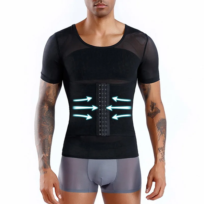 

Men Shapewear Hook Closure Adjustable Tummy Control Short Waist Trainer Slimming Abdomen Tank Top Breathable Mesh Body Shaper
