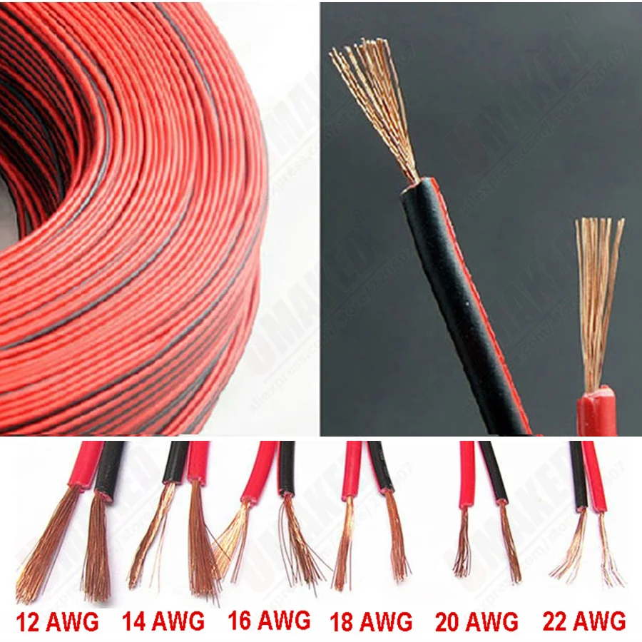 Электрический медный резиновый светодиодный кабель 16 18 20 22AWG 2pin красный черный