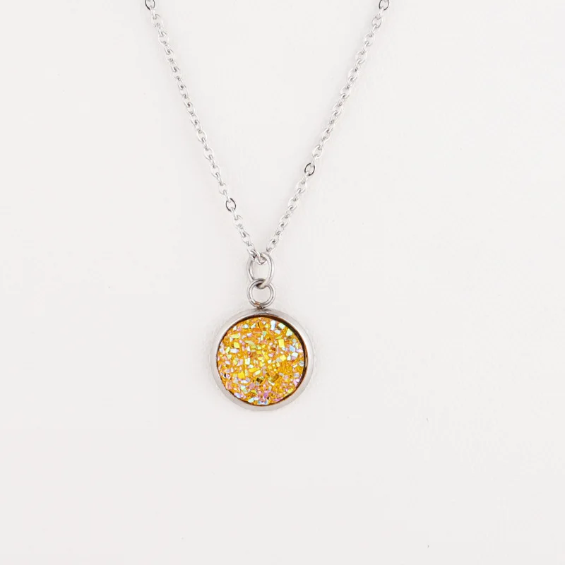 12 мм подвеска Druzy Drusy, ожерелья, ювелирные изделия из смолы, кабошон, нержавеющая сталь, подвеска, цепь для женщин, девушек, ювелирное изделие, подарок