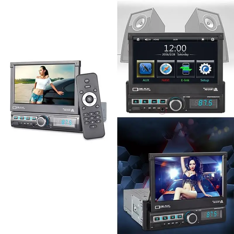 car radio installation near me AOZBZ 7 Inch Single 1-Din MP5 Player Stereo Radio Electric Retractable Screen Car Radio Stereo HD Multimedia Player Support pioneer radio