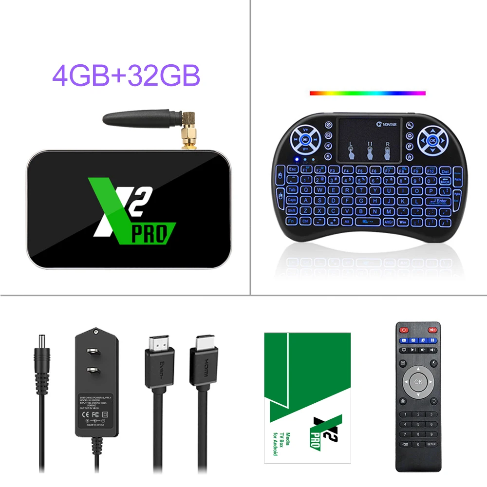 4G 32G i8 backlit ke Android 9,0 ТВ приставка X2 Cube S905X2 DDR4 ram 2GB 16GB 4GB 32GB 2,4G 5G Dual Wifi 1000M Bluetooth 4,2 медиаплеер 4K HD X2 Pro - Цвет: 4G 32G i8 backlit ke
