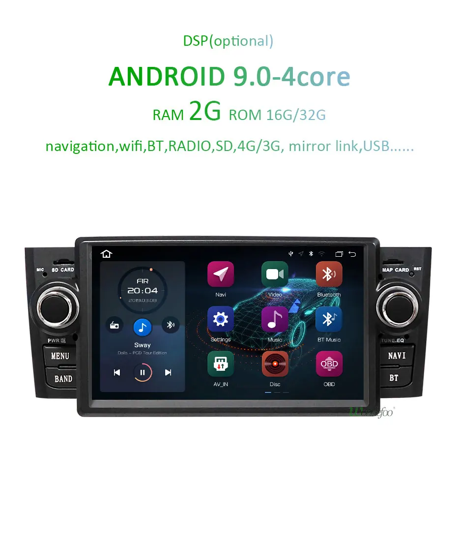 Excellent 4G 64G DSP Android 9.0 CAR DVD PLAYER For Fiat Grande Punto Linea 2007-2012 gps navigation multimedia radio screen 3