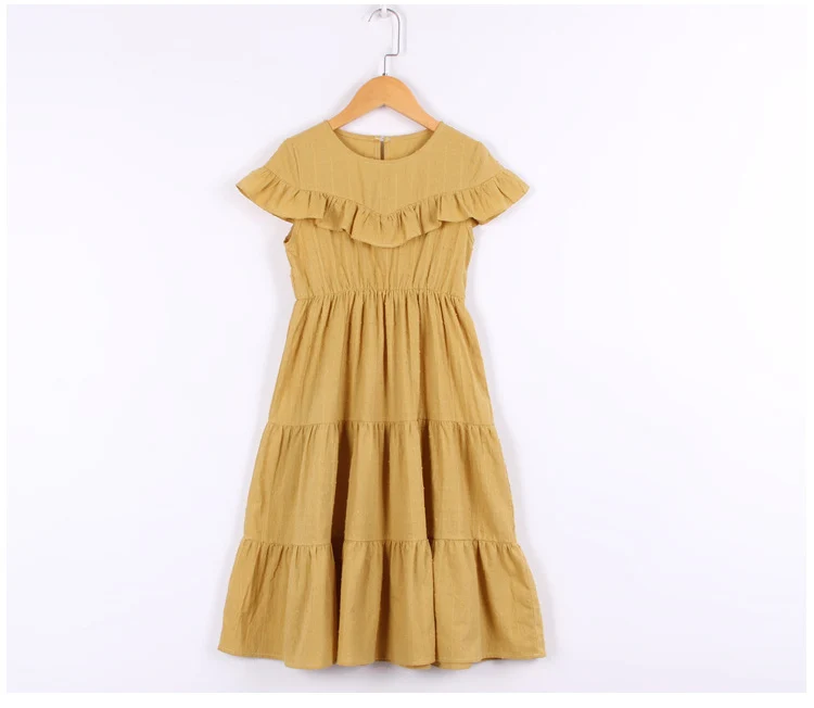 Mother And Daughter Clothes Big Girl Cotton Dresses Summer Long Teenager Princess Dress For Girls Yellow Kids Clothing Fashion (9)