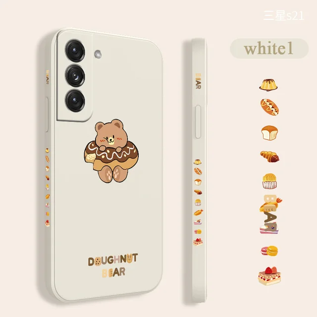 Bear Donut Phone Case For Samsung Galaxy S21 S20 FE S10 Note 20 10 Ultra Plus A72 A52 A42 A32 A71 A51 A41 A31 A21S 4G 5G Cover White1