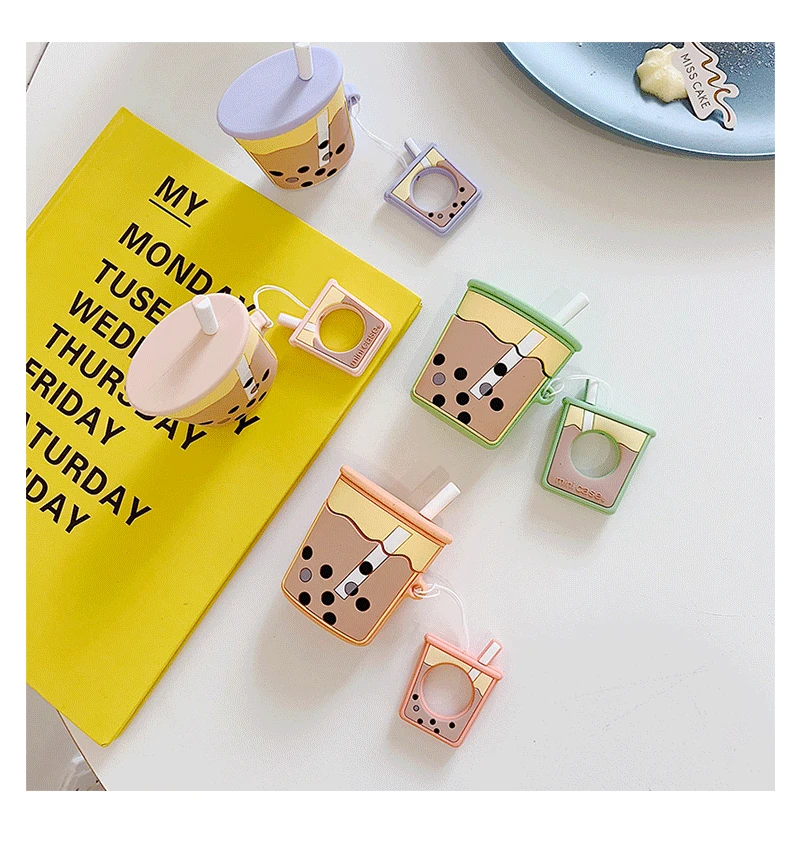 Для AirPods 2 Чехол с милыми рисунками из мультфильмов мягкий молочный пузырек бутылка для чая бутылка для напитков Защитная крышка для Airpods 2 1 с кольцом на палец