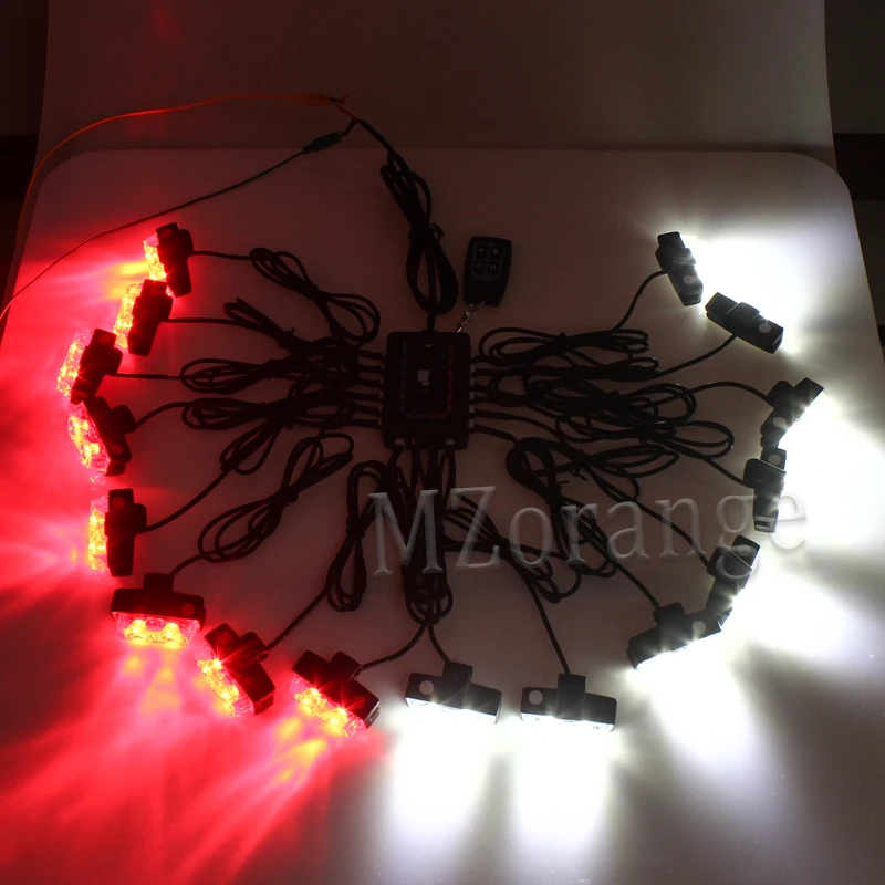 Red and White MZORANGE 16x2 светодиодный стробоскоп 32 светодиодный пульт дистанционного управления Беспроводная Автомобильная решетка вспышки авто Предупреждение льная решетка лампы - Цвет: Red and White