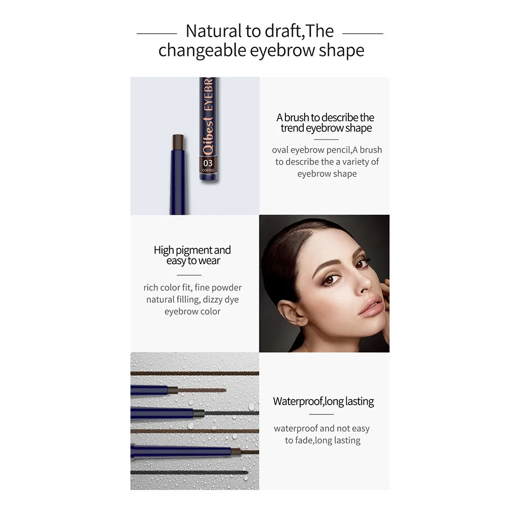 Eyebrow Pencil 5 Colors Long-Lasting Rotating Waterproof And Sweat-Proof Oval Eyebrow Tattoo Pen Women Makeup Tools Freeshipping
