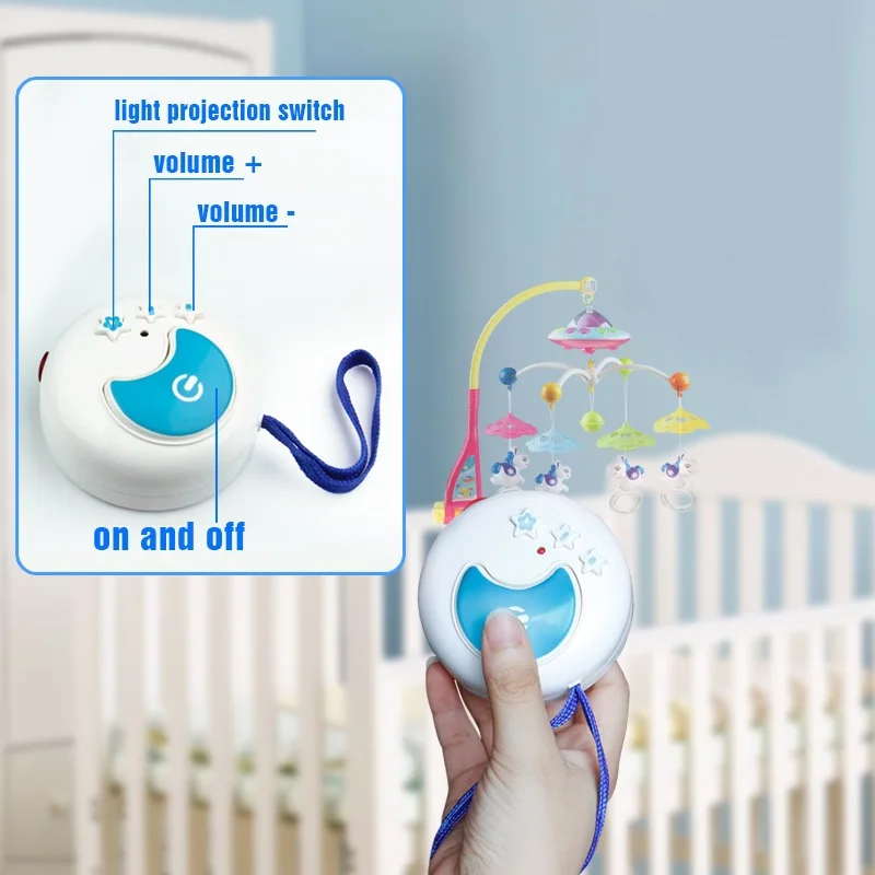 

Hot Selling Bed Bell 0-1-Year-Old Rattle Remote Control Music Projection Pacify Toys for Children And Infants