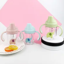 Мультфильм ребенка слон бутылка соска чашка с соломинкой Tritan260ml с ручкой измерительный тяжелый шар для детей, чтобы научиться пить