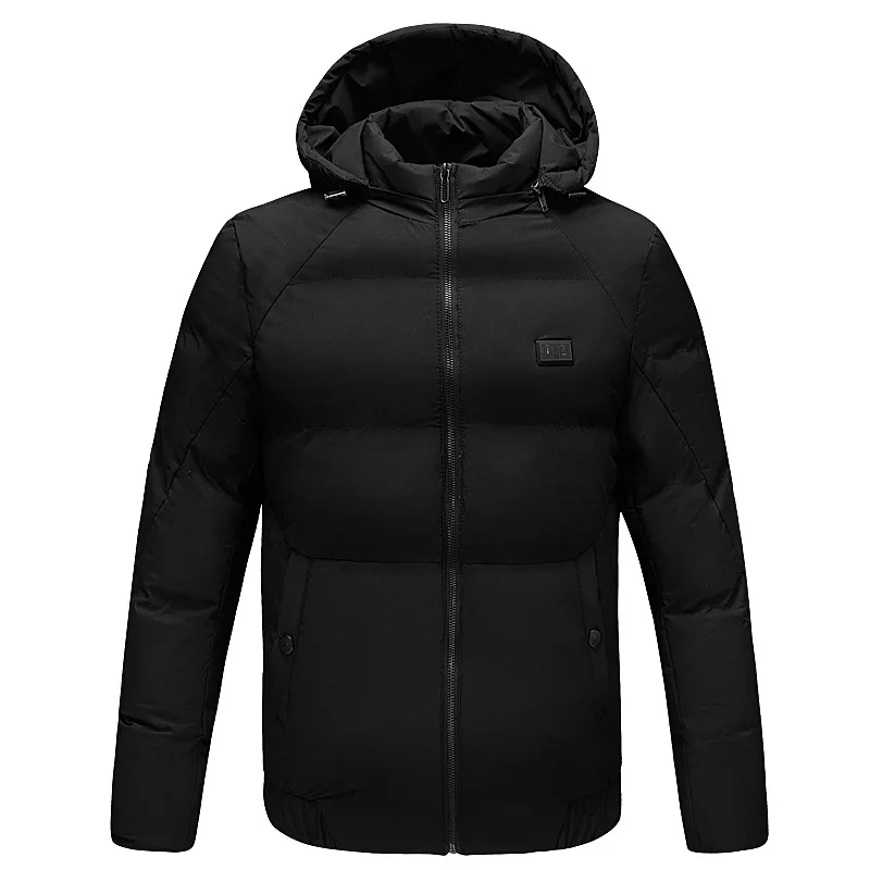 Зимние куртки с подогревом для мужчин и женщин, куртка с электрическим подогревом, куртки с капюшоном с электрическим подогревом, теплое тепловое пальто высокого качества - Цвет: Черный