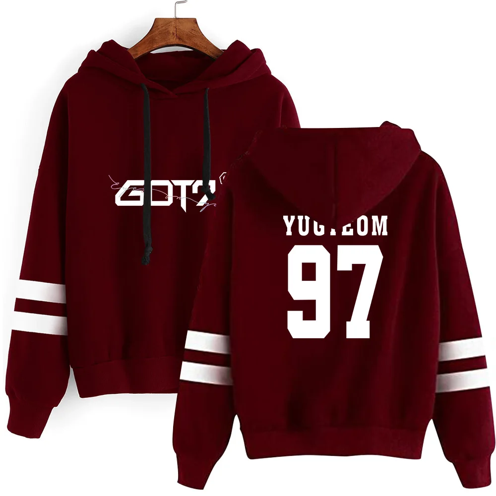 Kpop GOT7 с именами членов группы письмо Женская толстовка с принтом Лоскутные Толстовки корейский Стиль Уличная K-pop пуловер Kawaii одежда