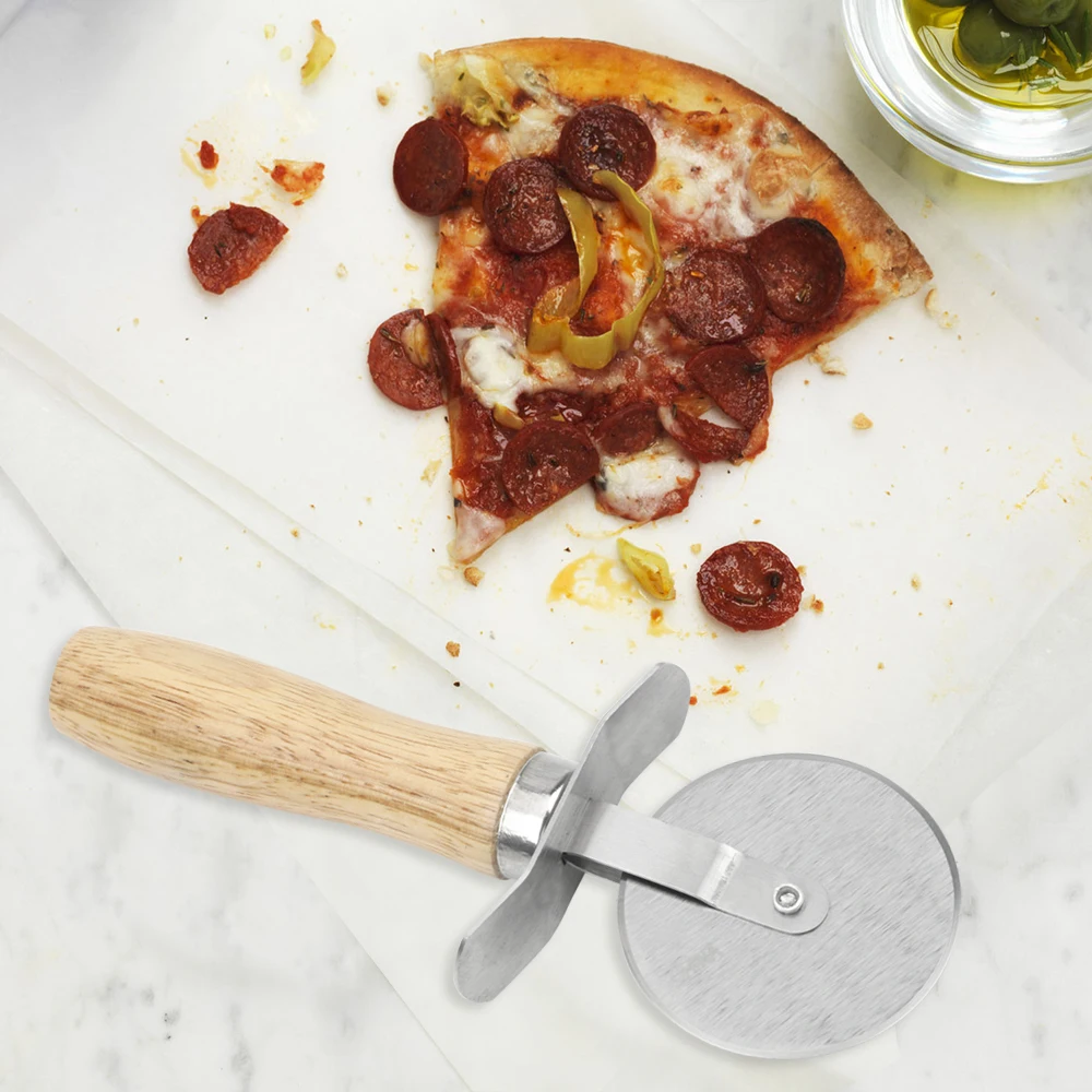 Description Picture 5 of itemHILIFE Round Pizza Cutter Stainless Steel Pizza Knife With Wooden Handle Pastry Pasta Dough Baking Tool Home Kitchen Accessories