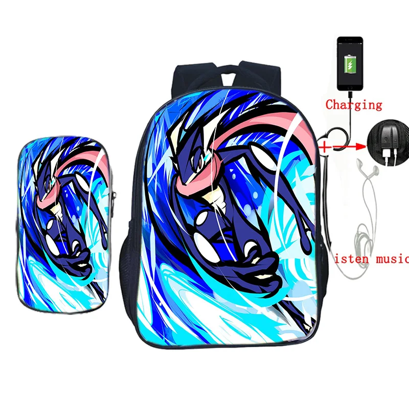 Pokemon Greninja 2 шт./компл. рюкзак для женщин и мужчин школы USB рюкзаки с зарядным устройством для подростков девочек мальчиков ноутбук путешествия рюкзак