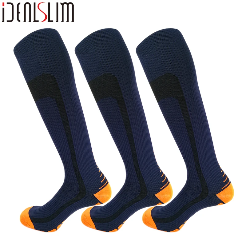 Navy IDEALSLIM 3 пары, компрессионные голени, голени, поддерживающие беговые носки для велосипедистов для женщин и мужчин, походные носки для йоги - Цвет: Navy