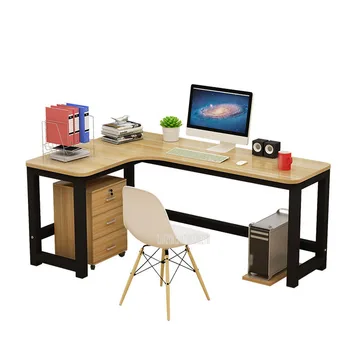 

Corner L-shape Laptop Computer Table Desk Wood Panel Desktop + Steel Frame Household Simple Office Desk Table Fashion Furniture