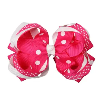 

free shipping 8 Pcs 4.5" Polka Dot Loopy Stacked Hair Bow Clips Boutique Hairbows for Kids Girls Toddlers