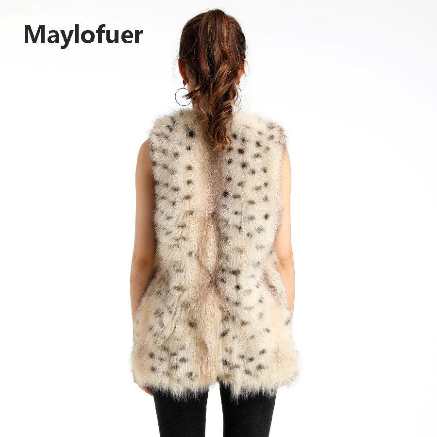 Maylofuer Новые жилеты натуральный мех лисы Жилет Леопардовый цвет жилет Женское пальто с мехом для осенней моды