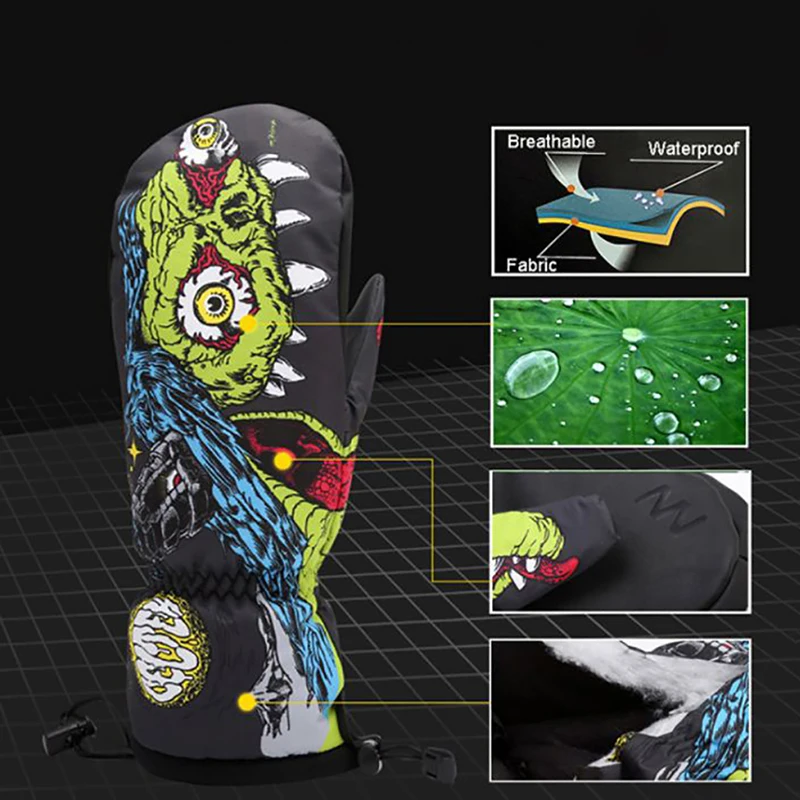 Новинка, лыжные перчатки, толстые, водонепроницаемые, противоскользящие, дышащие, теплые, для сноубординга, варежки, унисекс, зимние перчатки