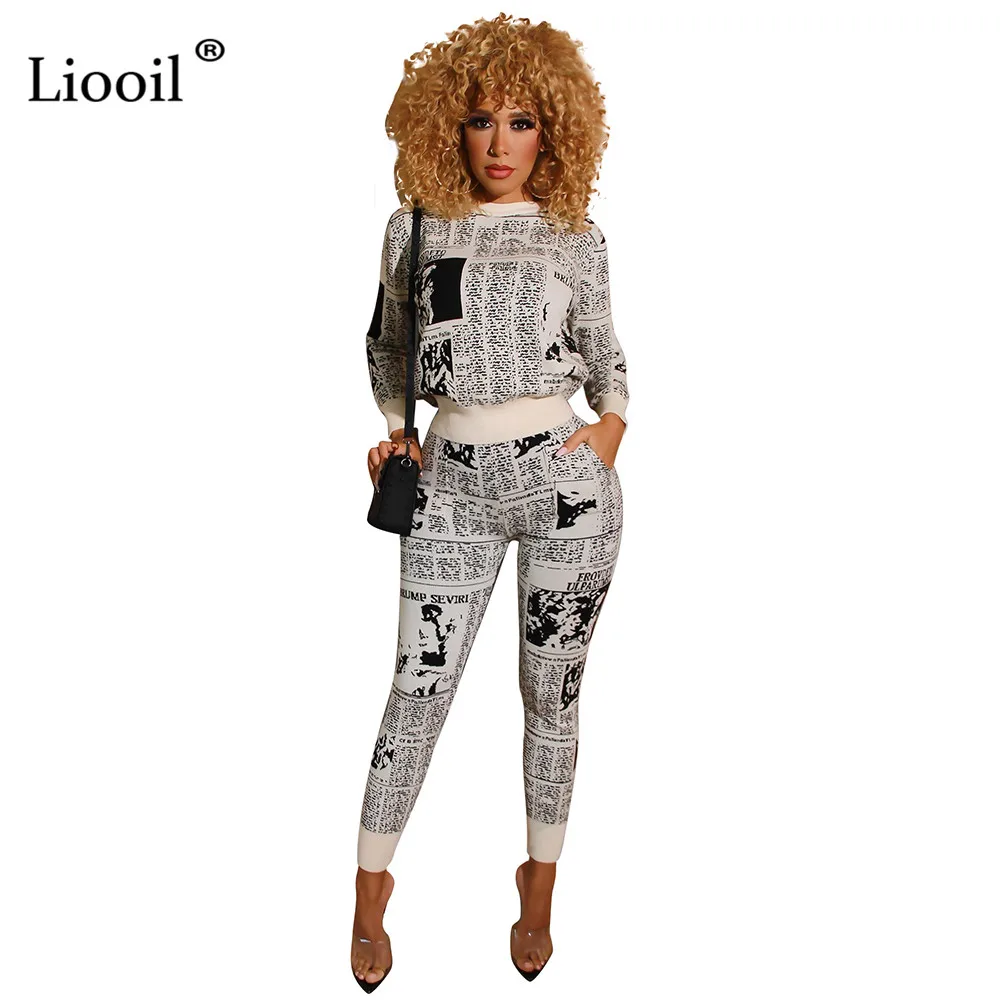 Liooil спортивный костюм с буквенным принтом Женский комплект из двух ...