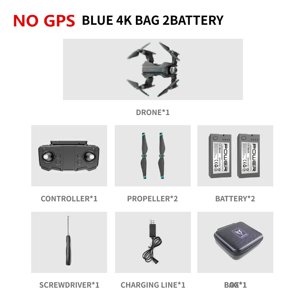 NO GPS BLUE 4K BAG S20 gps Дрон 4K HD двойной X50 зум Камера жесты фото профессиональные дроны селфи складной Квадрокоптер Вертолет VS E58 - Цвет: NO GPS BLUE 4K BAG