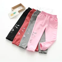 Кружевные леггинсы с карманами и на гусеничном ходу 19 осень буквами с принтом кролика для девочек брюки детская одежда 62303