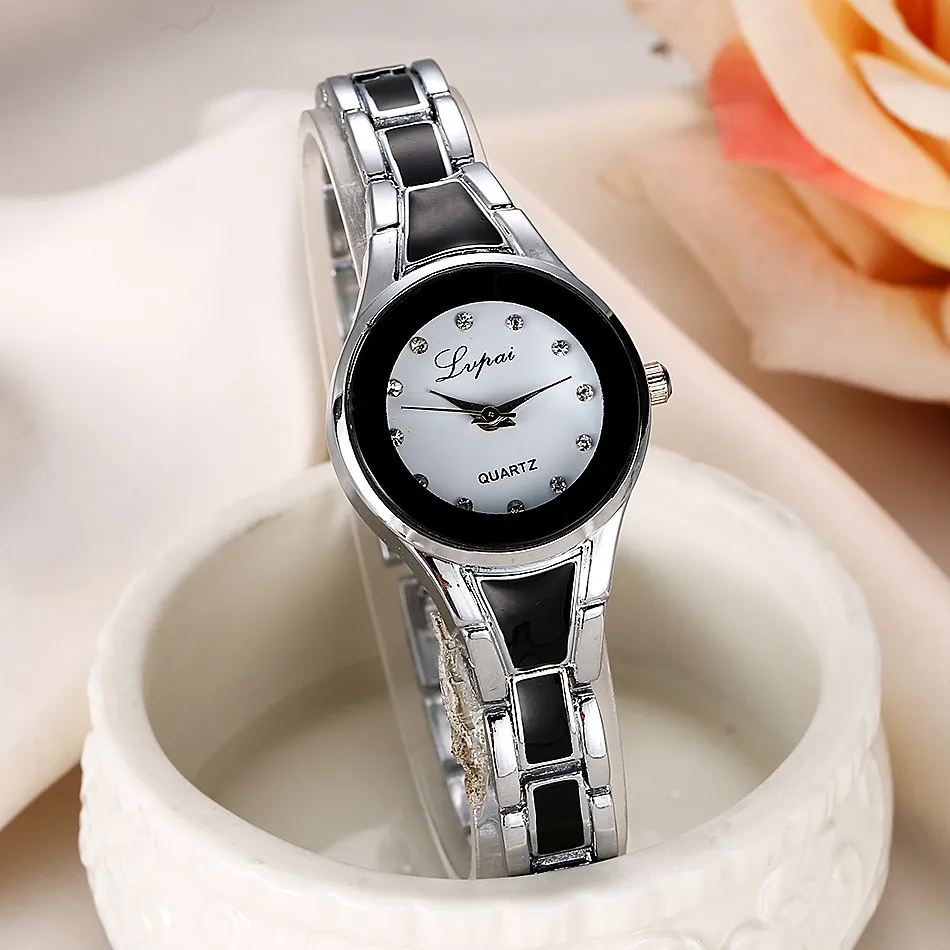 Роскошные часы для женщин Relogio LVPAI Vente chaude De Mode De Lux Femmes Montres браслет Zegarek Damski кварцевые часы Reloj Mujer - Цвет: Черный