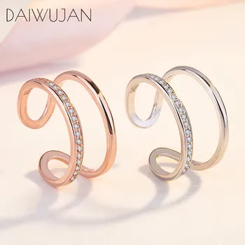 

DAIWUJAN New Rose Gold Silver Plated Hollow Double Line Open Ring for Women Crystal Index Finger Rings Jewelry Wholesale Gifts