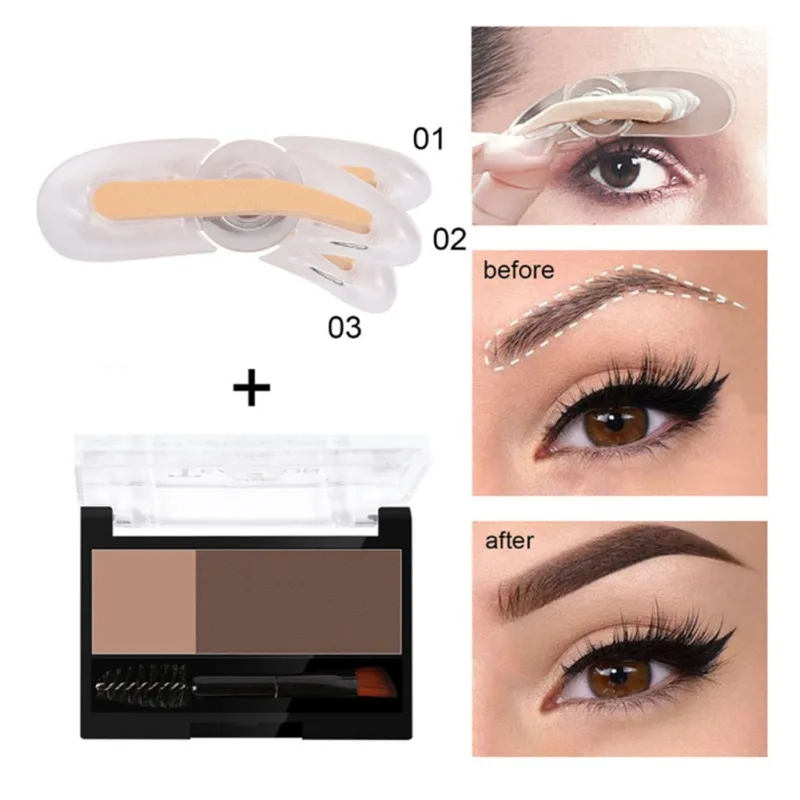 New Two-color Eyebrow Powder With Adjustable Eyebrow Stamp Eyebrow Brush Eyebrow Enhancers Powder Palette Makeup Waterproof