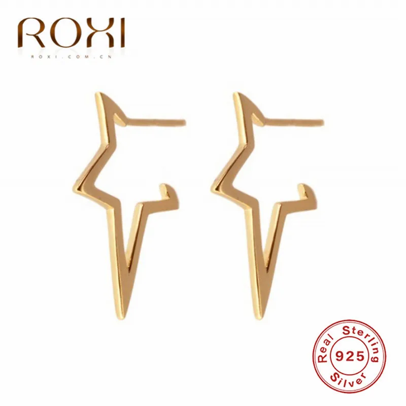Золотой цвет ROXI 925 пробы, серебряные серьги, ювелирное изделие, модная большая звезда, серьги-гвоздики для женщин, девушек, подарок, стиль панк индивидуальность, серьги - Окраска металла: Золотой цвет