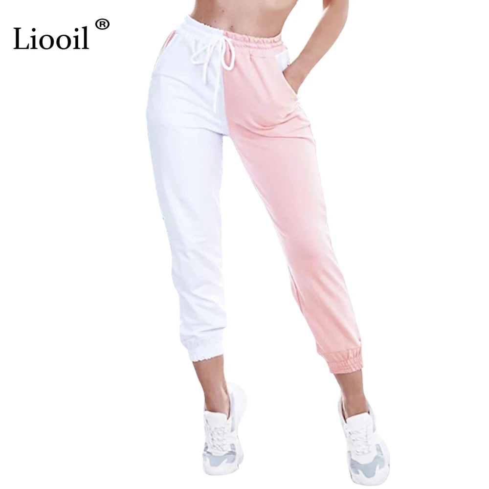 

Liooil Color Block High Waist Loose Sweatpants Sexy Trousers With Pocket Fall 2020 Winter Patchwork Womens Joggers Sweat Pants
