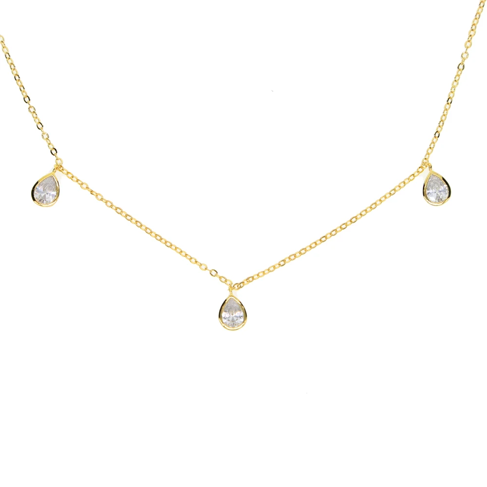 Позолоченное ожерелье-чокер с подвеской в виде капли, кубический цирконий CZ, модное очаровательное женское ювелирное изделие, милые модные ожерелья