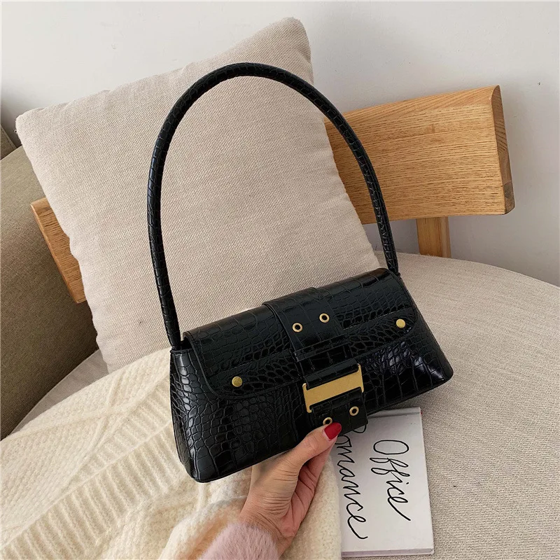 

Elegant WOMEN'S Bag INS France Non-mainstream Bag Crocodile Pattern Single-shoulder Bag for Women 2019 Winter New Style Fashion