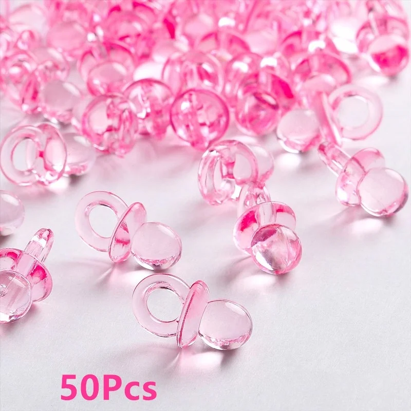 

50Pcs Mini Acrylic Blue Pink Baby Pacifier Table Scatter Confetti for Baby Shower Birthday Party DIY Decorations