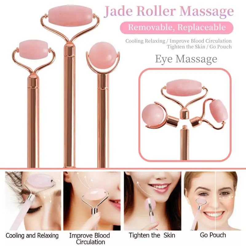 

Replace Double Head Facial Massage Roller Jade Face Relax Slimming Body Head Neck Nature a Device Massager 3 Heads New