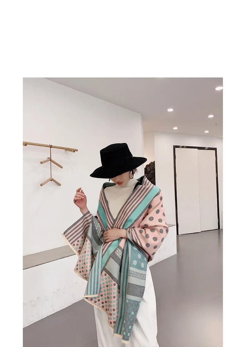 Корейский стиль, модные шарфы с принтом в горошек, женский кашемировый зимний шарф, осенне-зимние шали, обертывания, плотное теплое одеяло, Пашмина