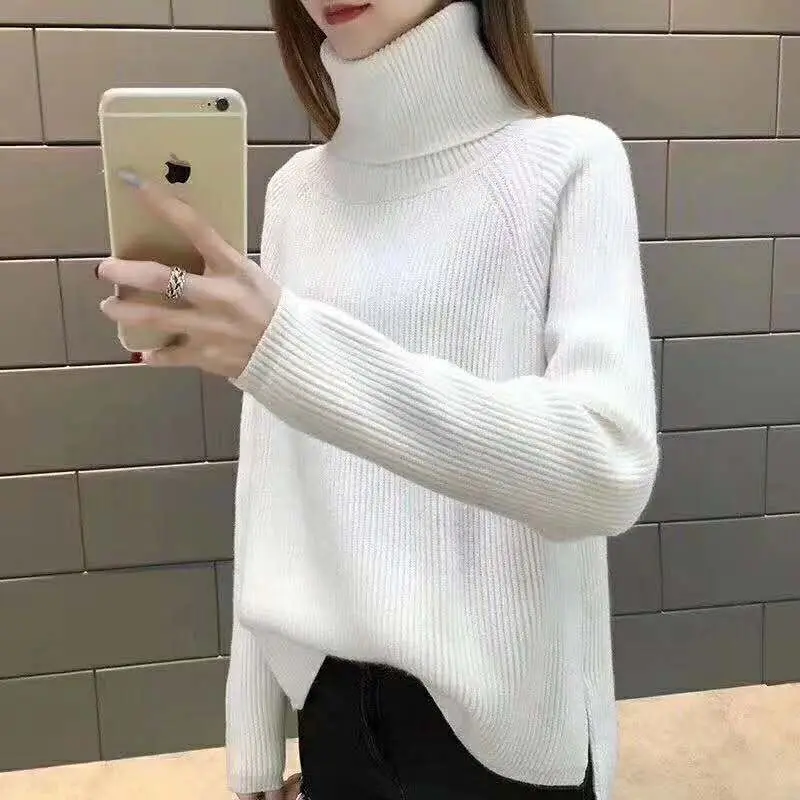 Tanie OLONY 2019 zima nowy mody zagęszczony ciepły golf kobiecy sweter z długim rękawem Casual Solid Color Slim proste swetry