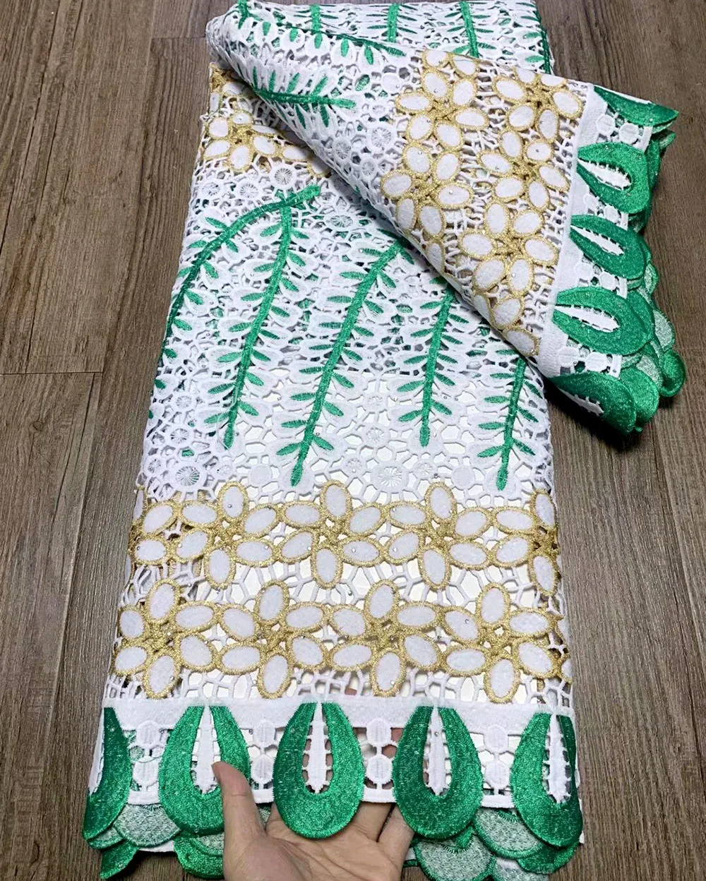 

French Embroidery White green Guipure Cord Lace Fabric 2022 High Quality Lace Nigerian African Lace Fabric For Party Dress