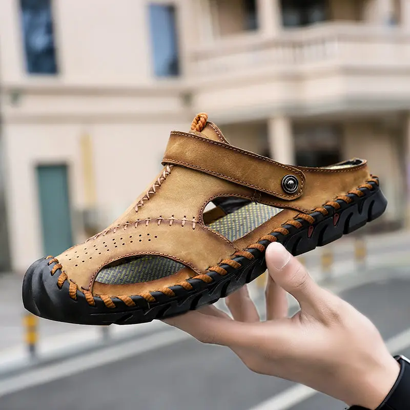 Summer Mens Sandals Soft Breathable Mens Sandals Leather Sandals Men Roman Summer Outdoor Beach Sandals Big Size 38-48