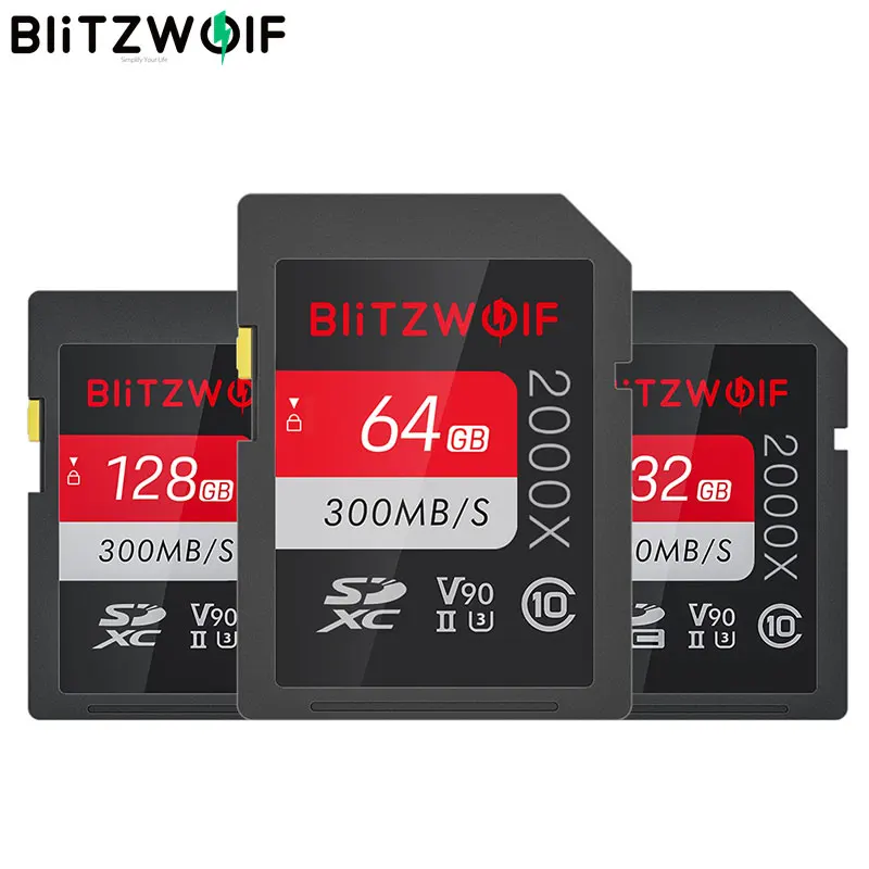 BlitzWolf-tarjeta de memoria SD BW-SDC1, U3, C10, V90, 32GB, 64GB, 128GB, almacenamiento de datos para cámara 4K, 8K, MILC, SLR, grabadora de conducción