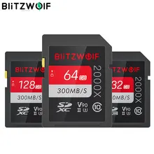 Blitzwolf BW-SDC1 UHS-II cartão de memória sd u3 c10 v90 32gb 64gb 128gb cartão de armazenamento de dados para 4k 8k milc slr câmera gravador de condução