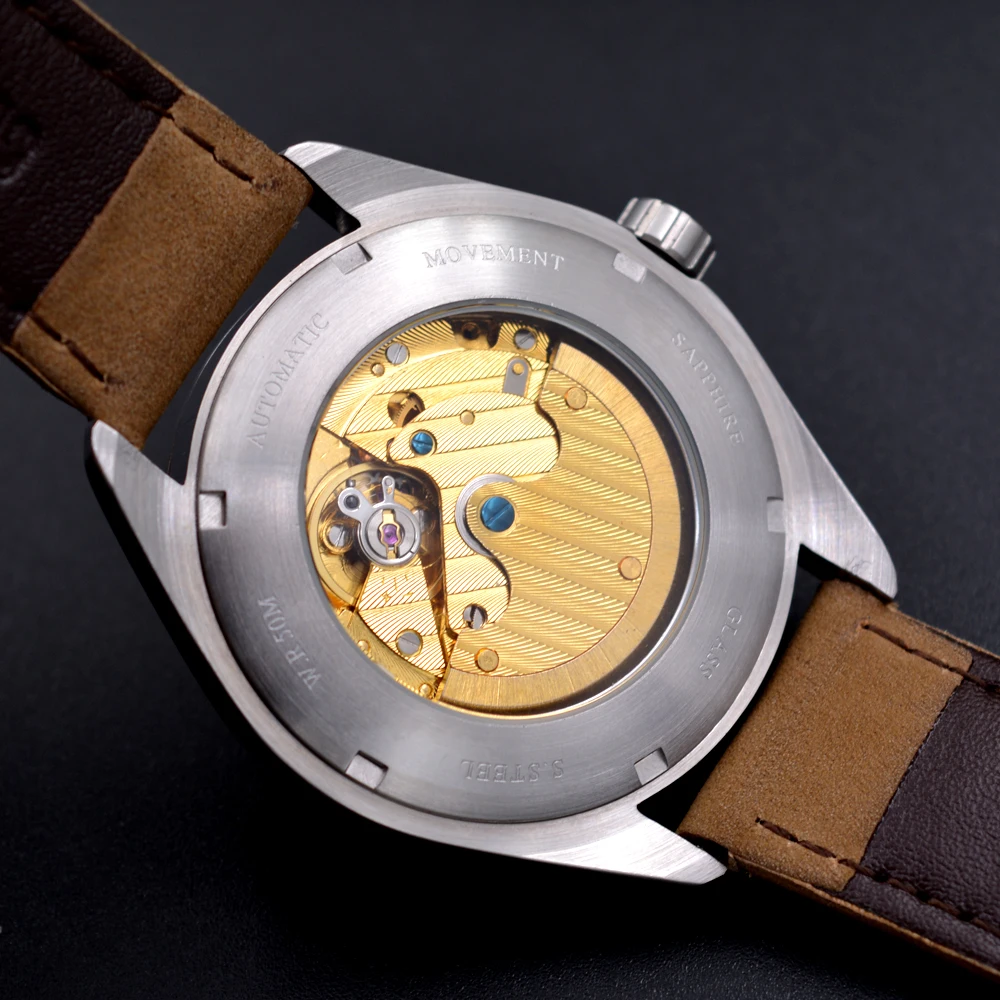 Corgeut 41 мм черный циферблат Чайка/Miyota82 автоматические механические мужские часы календарь сапфировое стекло Мужские часы кожаный ремень часы SS