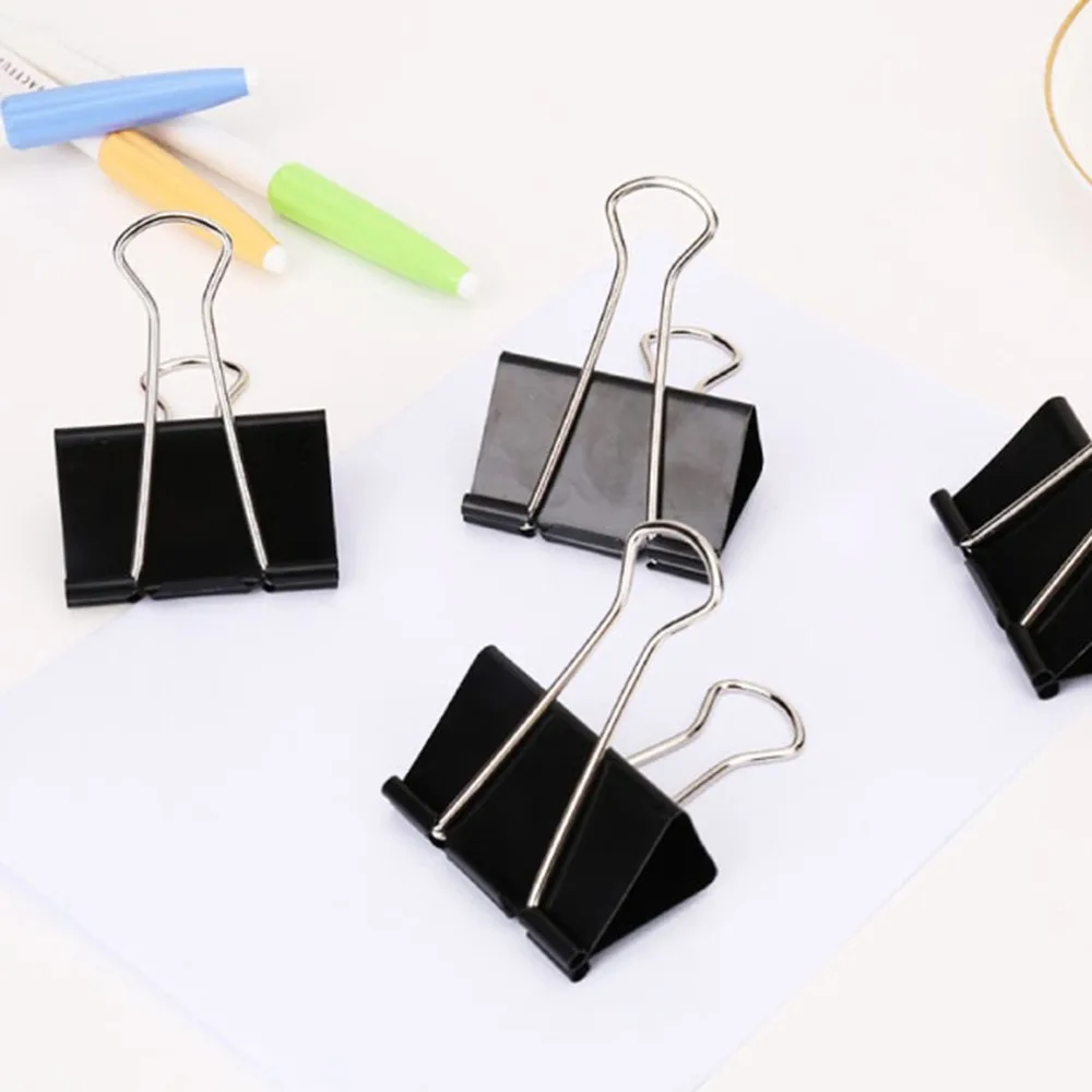 12pcs/lot Practical Black Metal Portable Clamp Clips Long Tail Clips Solid Tickets Clips Accessory Elliot folder Power clip