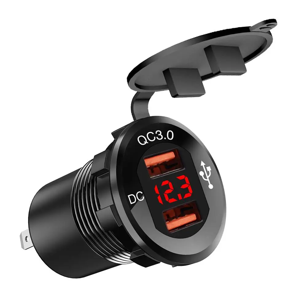 

Aluminum Fast Charger QC 3.0 Dual USB with Voltmeter Charger + 60cm Line Charger Socket Adapter Power Outlet Display Voltmeter