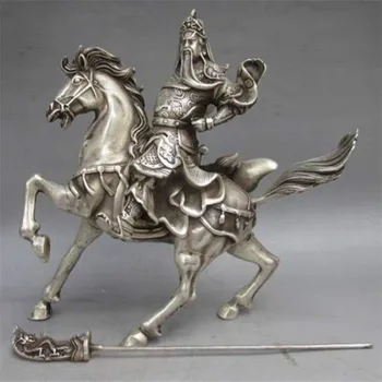 

Collectable Chinese Tibet Silver Warrior God Guan Yu & Horse Statue