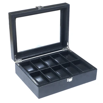 

10 Compartment Solid Wood Watch Box Case Organizer Travel Watch Showcase Black