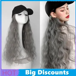 4 Colors Fashion Hat Wig 2 In 1 Women Party Wave Long Curly Wig Synthetic Baseball Cap Wig