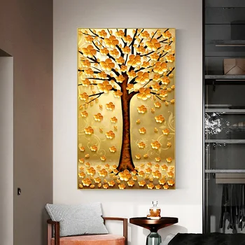 

Nordic Abstract Art Golden Money Tree Canvas Painting Wall Art Pictures for Living Room Home Decor (No Frame)