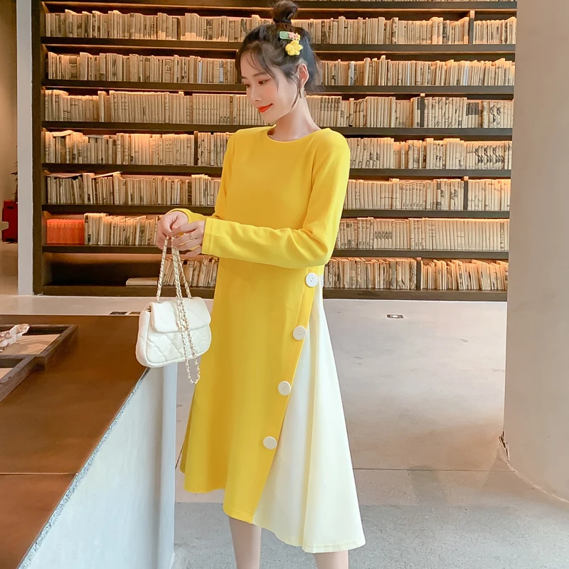 Maternity Dress Loose Stylish Long Sleeves Dress for Pregnant Women Mom Dress 3128~D~45~836